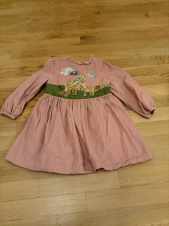 Mini Boden Other - Mini Boden Pink Long-Sleeve Embroidered Horses Waist-Panel Dress